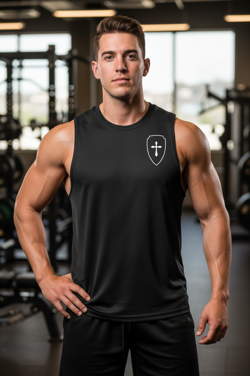 Armor Shield Muscle Tank Breastplate Prayer Back Graphic - Lapel Shield